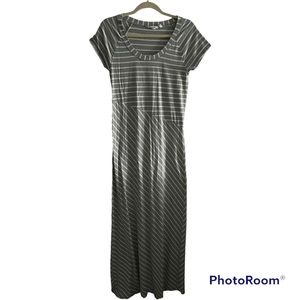 Athleta Gray and White Striped Maxi Dress
